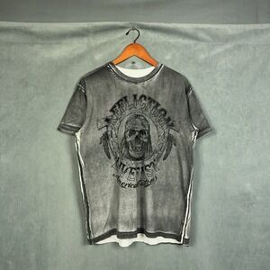 Vintage Y2K Affliction t shirt Mens Size Large Grey Indian Skull Grunge Biker
